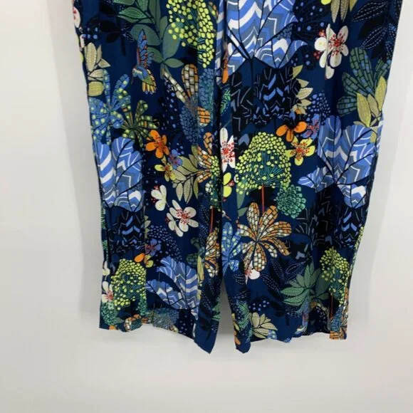 LOFT Pants Blue Floral Print Wide Leg Pull On Pockets - Picture 5 of 9